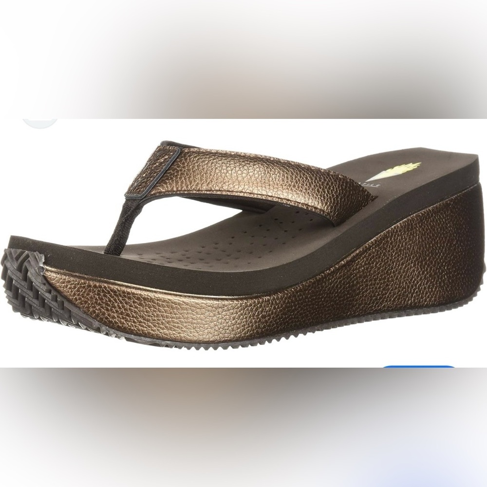 Metallic Bronze Wedge Flip Flop Sandals - Women